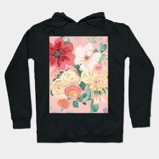 Impresión digital de flores en tonos rosas y violetas Hoodie